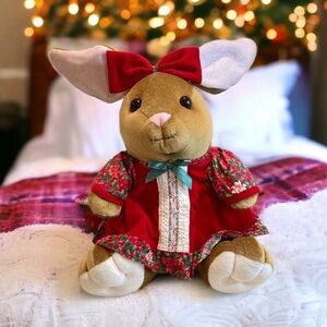 VTG 90s Velveteen Rabbit Plush Bow Red Dress Stuffed Animal Commonwealth 14"